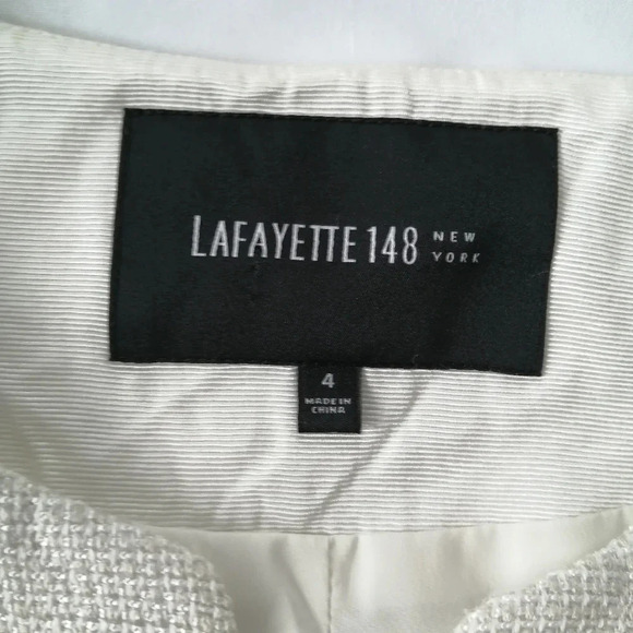 Lafayette 148 New York White Tweed Collarless Zip Up Blazer Size 4 - Picture 13 of 16